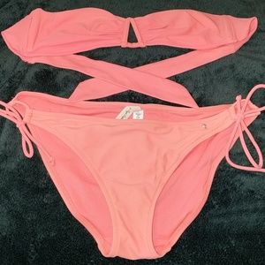 American eagle coral strapless bikini